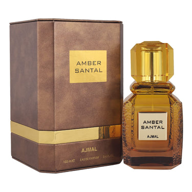 Ajmal Amber Santal Eau de Parfum 100ml – Woody Sandalwood Amber Unisex Perfume | Warm Spicy Arabic Scent | Made in Dubai