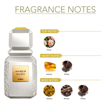 Ajmal Amber Musc Eau de Parfum 100ml – Warm Amber Musky Unisex Perfume | Oriental Woody | Luxury Arabic Scent | Made in Dubai