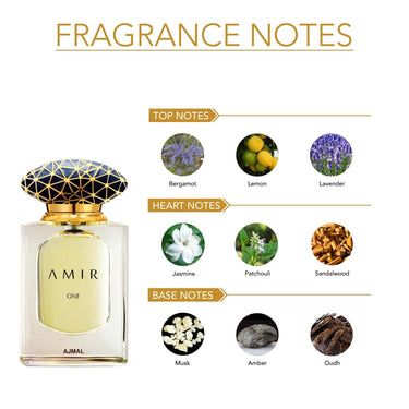 Ajmal Amir One Eau de Parfum 50ml – Floral Spicy Oud Unisex Perfume | Luxury Oriental Arabic Fragrance | Made in Dubai