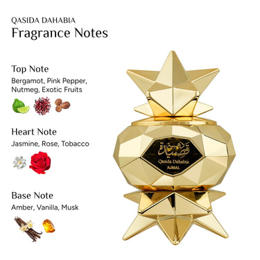 Ajmal Qasida Dahabia Eau de Parfum 60ml – Musky Leather Unisex Perfume | Bold Long-Lasting Oriental Scent | Made in Dubai