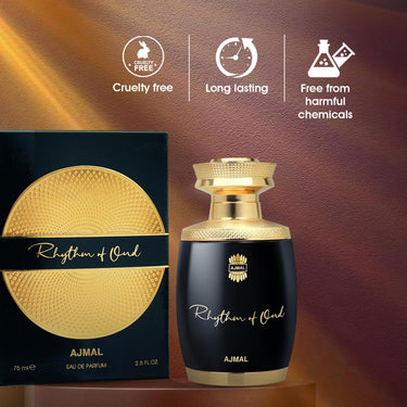 Ajmal Rhythm of Oud Eau de Parfum 75ml – Woody Oud Unisex Perfume | Warm Oriental Arabic Fragrance | Dubai